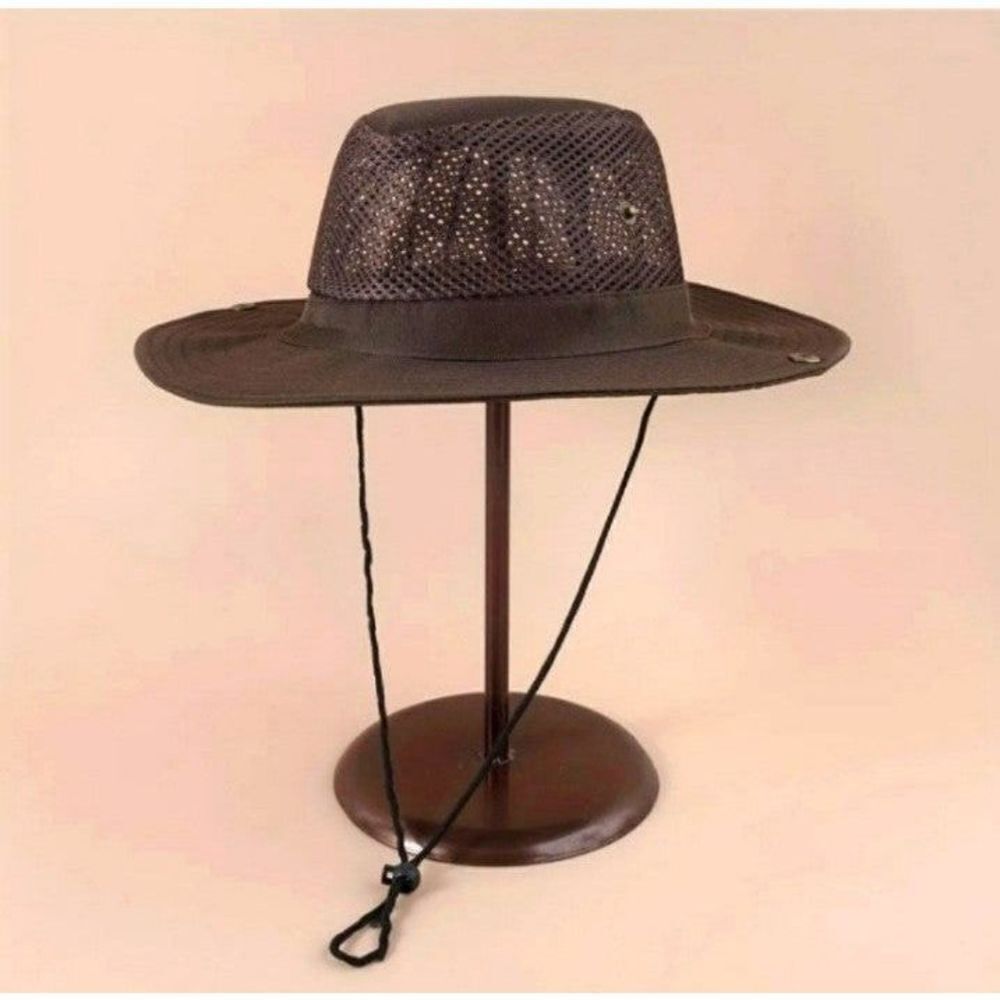 Unisex Breathable Mesh Fisherman Bucket Hat Solid Color brown